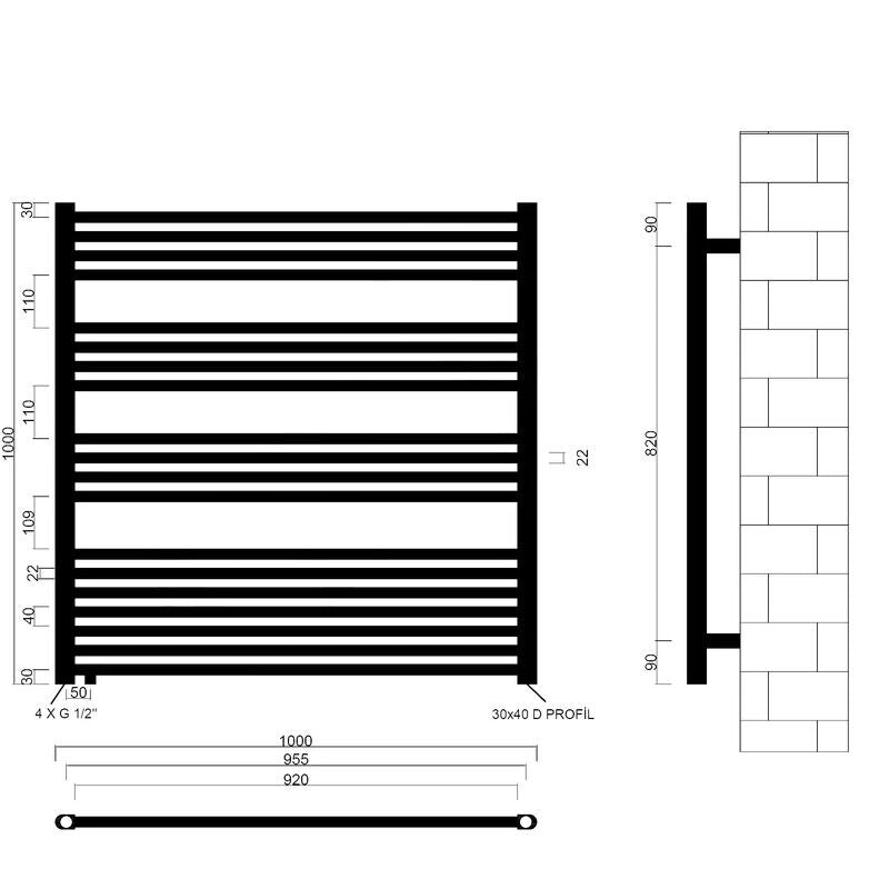 Badheizkörper Handtuchheizkörper mit Seitenanschluss Schwarz matt
