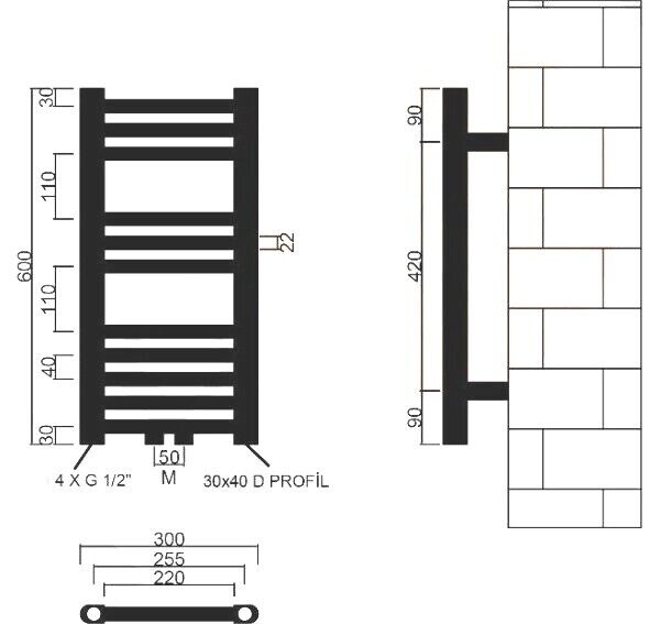 Moderner Badheizkörper weiß 30x80 Technische Daten