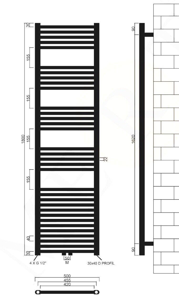 Badheizkörper Comfort mit Mittelanschluss Chrom gerade
