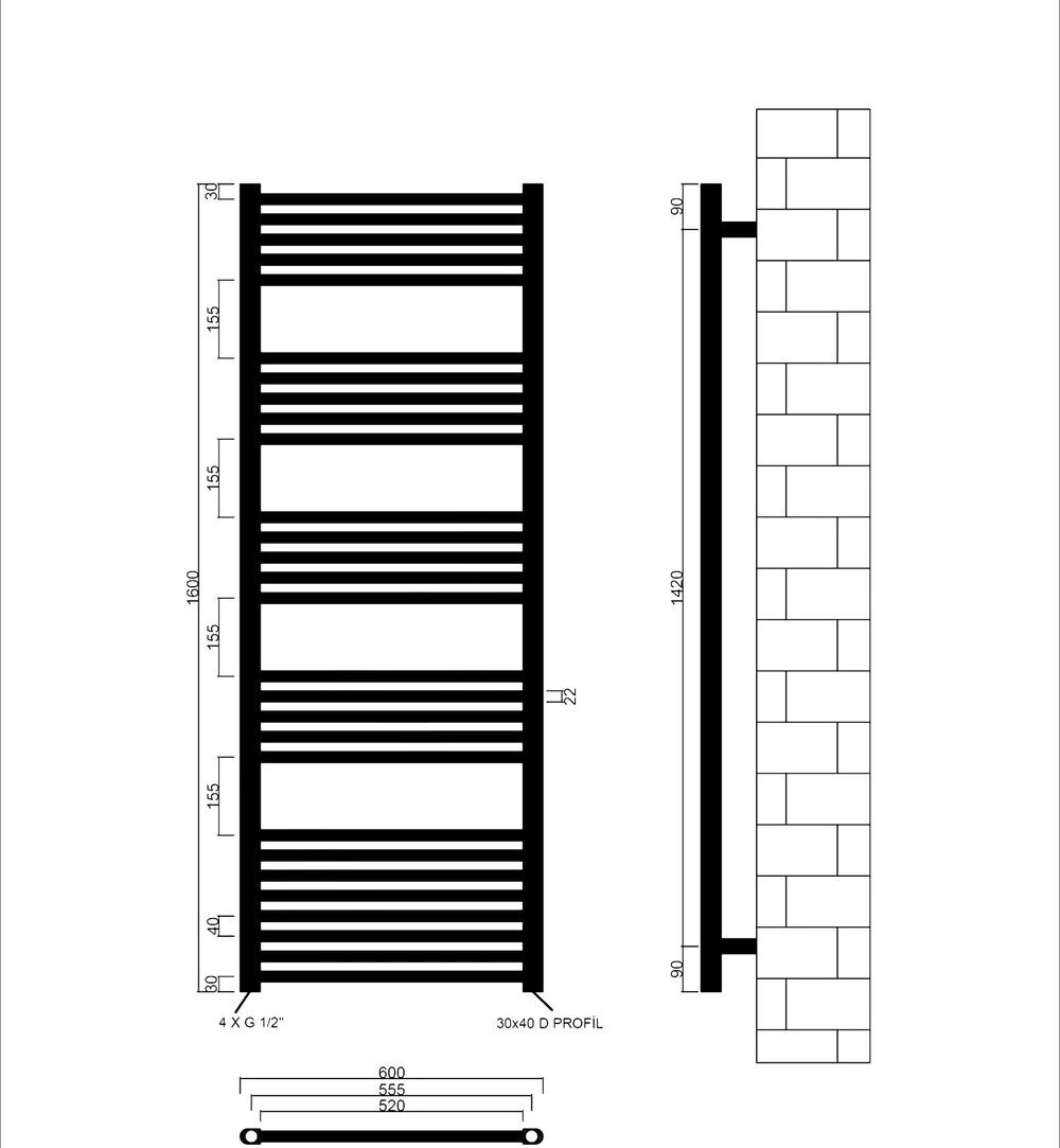 Badheizkörper Elektro mit Heizstab + KMX1-Regler weiß RAL 9016