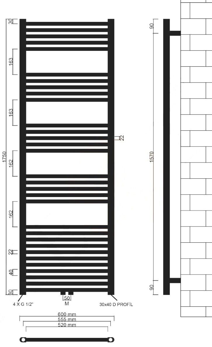 Badheizkörper Comfort mit Mittelanschluss Chrom gerade