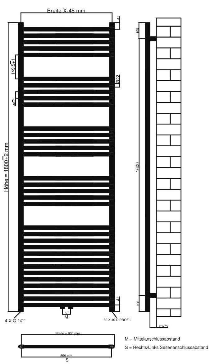 badheizkörper comfort mit mittelanschluss weiß gerade