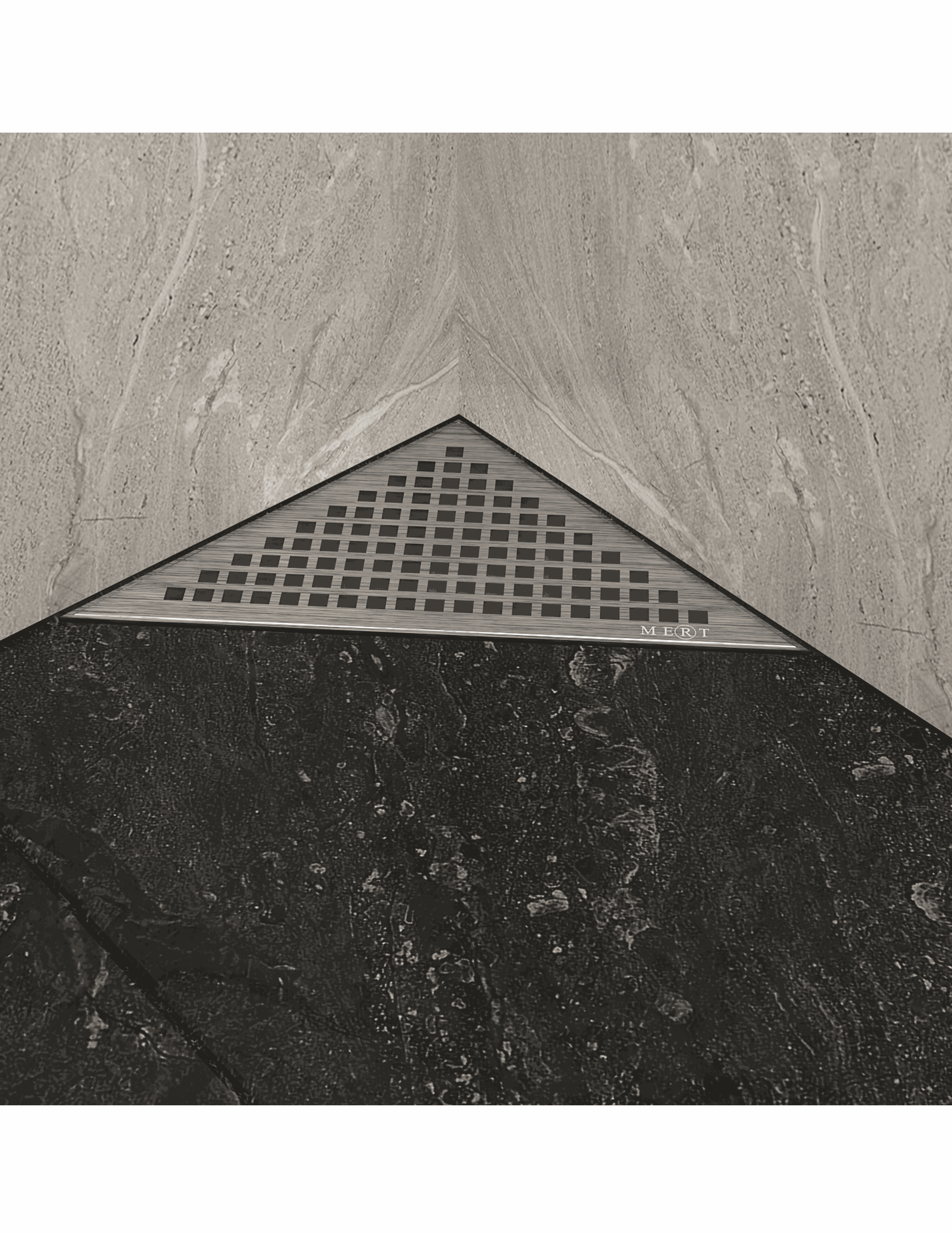 Bodenablauf Aufsatz Design Dreieck Kare mit Edelstahlrost und Rahmen 215x215x304 mm