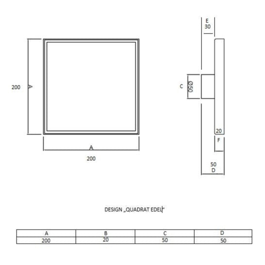 Bodenablauf Design Edel komplett aus Edelstahl 200x200 mm
