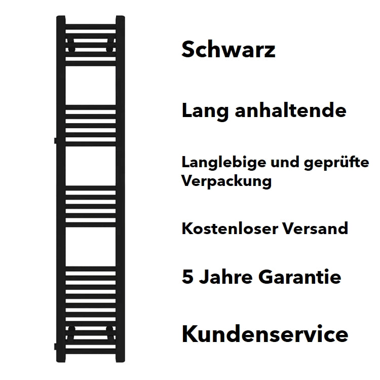 Profilansicht der Heizstäbe, Handtuchheizkörper mit Seitenanschluss Schwarz, 300 x 1500 mm (Anschluss 900) mm