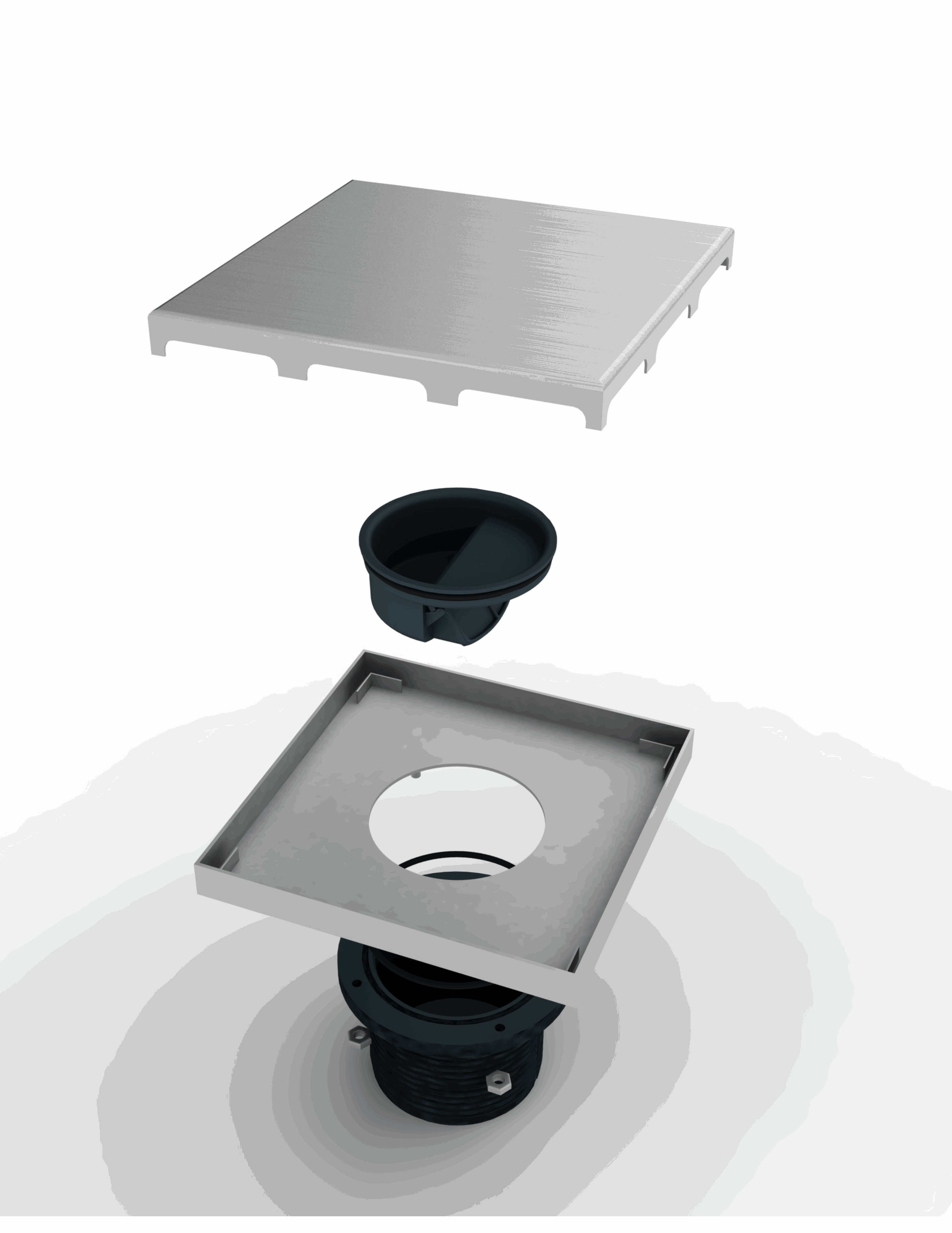 Bodenablauf Aufsatz Design "Edel" mit Edelstahlrost und Rahmen 200x200 mm