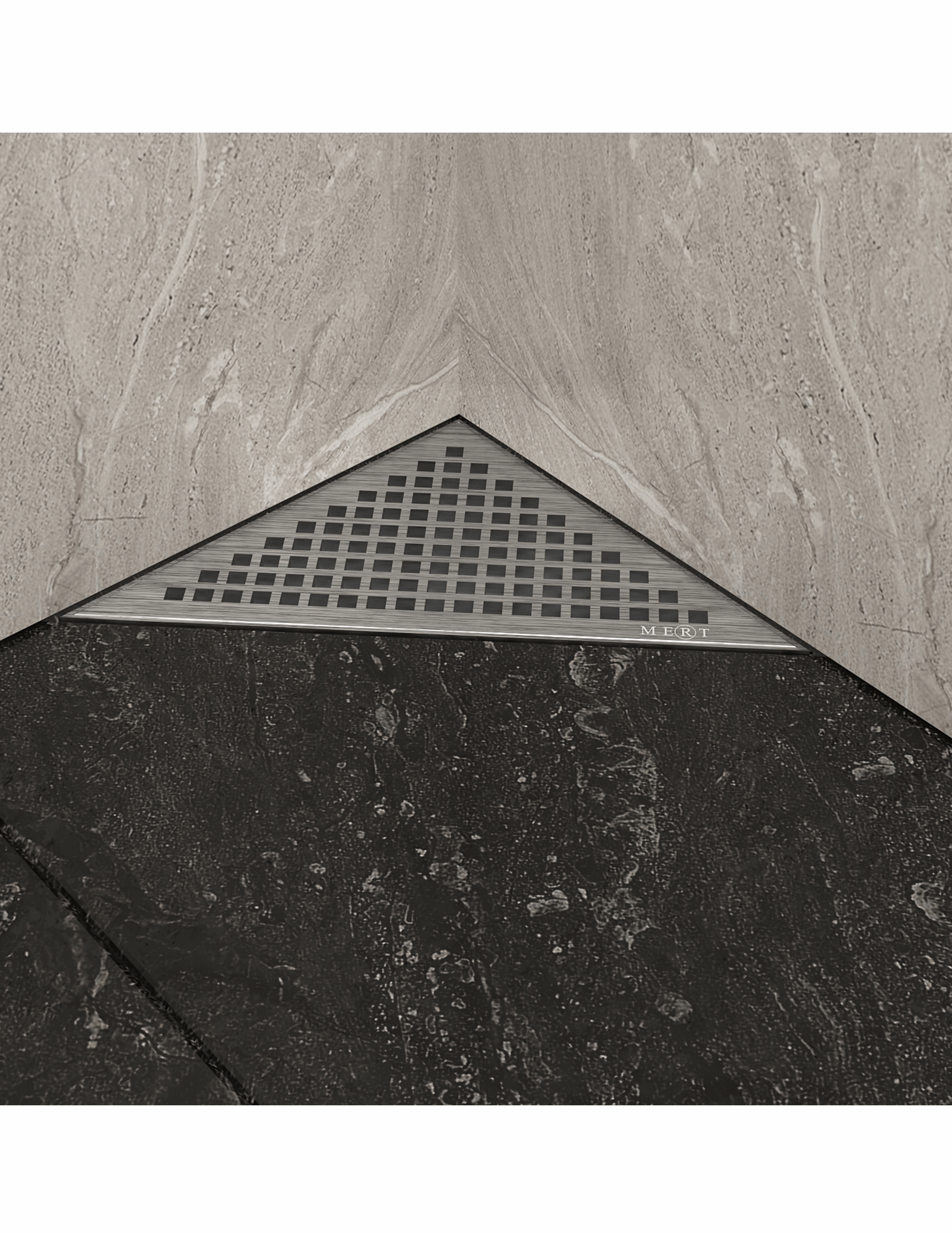 Bodenablauf Aufsatz Design Dreieck Kare mit Edelstahlrost und Rahmen 215x215x304 mm