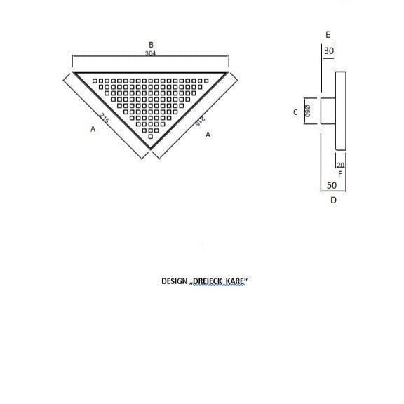 Bodenablauf Aufsatz Design Dreieck Kare mit Edelstahlrost und Rahmen 215x215x304 mm