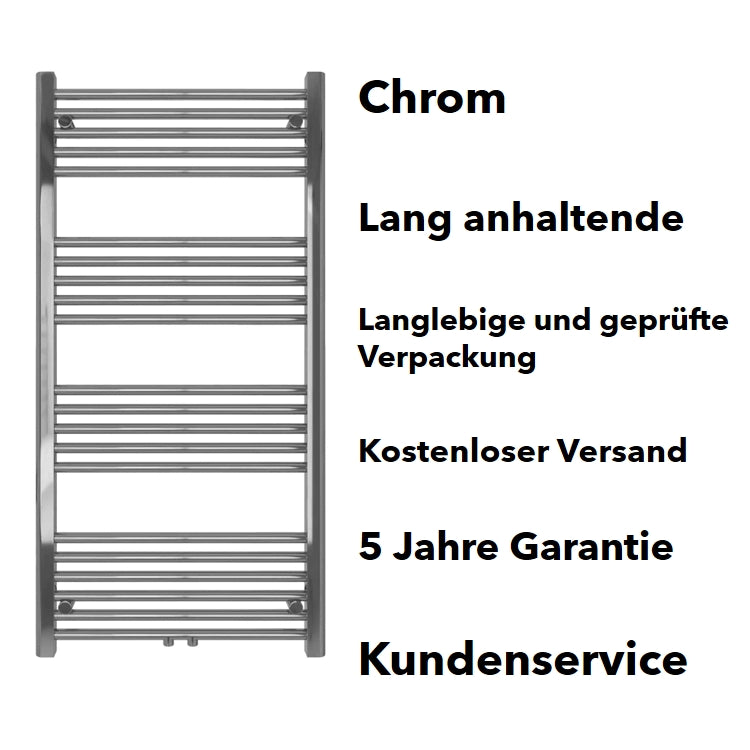 Profilansicht der Heizstäbe, Badheizkörper Handtuchheizkörper mit Mittelanschluss gerade Chrom, 300 x 600 mm