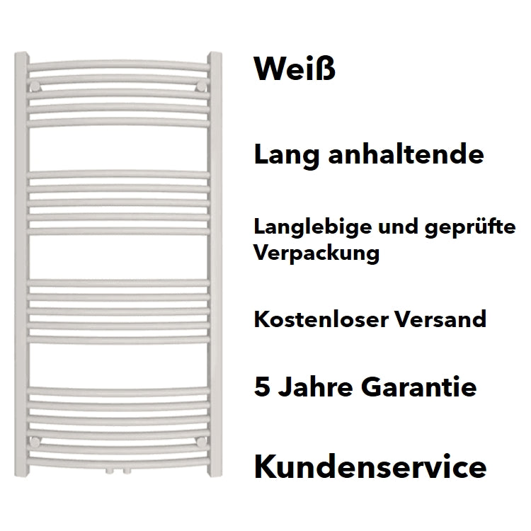 Nahaufnahme Anschlussbereich, Badheizkörper mit Mittelanschluss gebogen Weiß, 400 x 800 mm