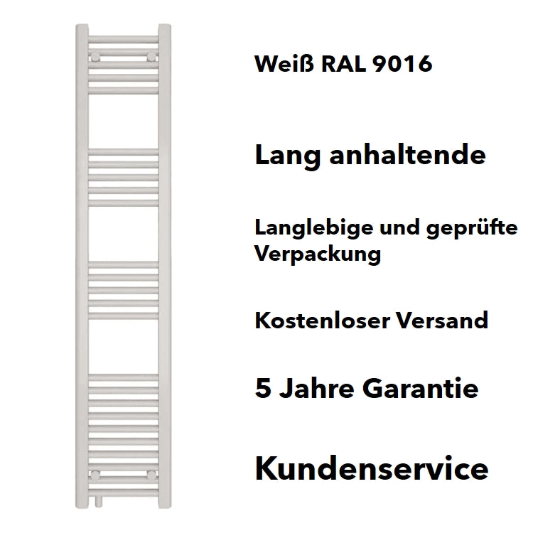 Seitliche Detailansicht, Badheizkörper mit Seitenanschluss unten Weiß, 300 x 1200 mm